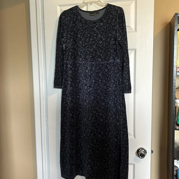 L.L. Bean women’s blue long sleeve velour maxi dress size small petite - Picture 2 of 9